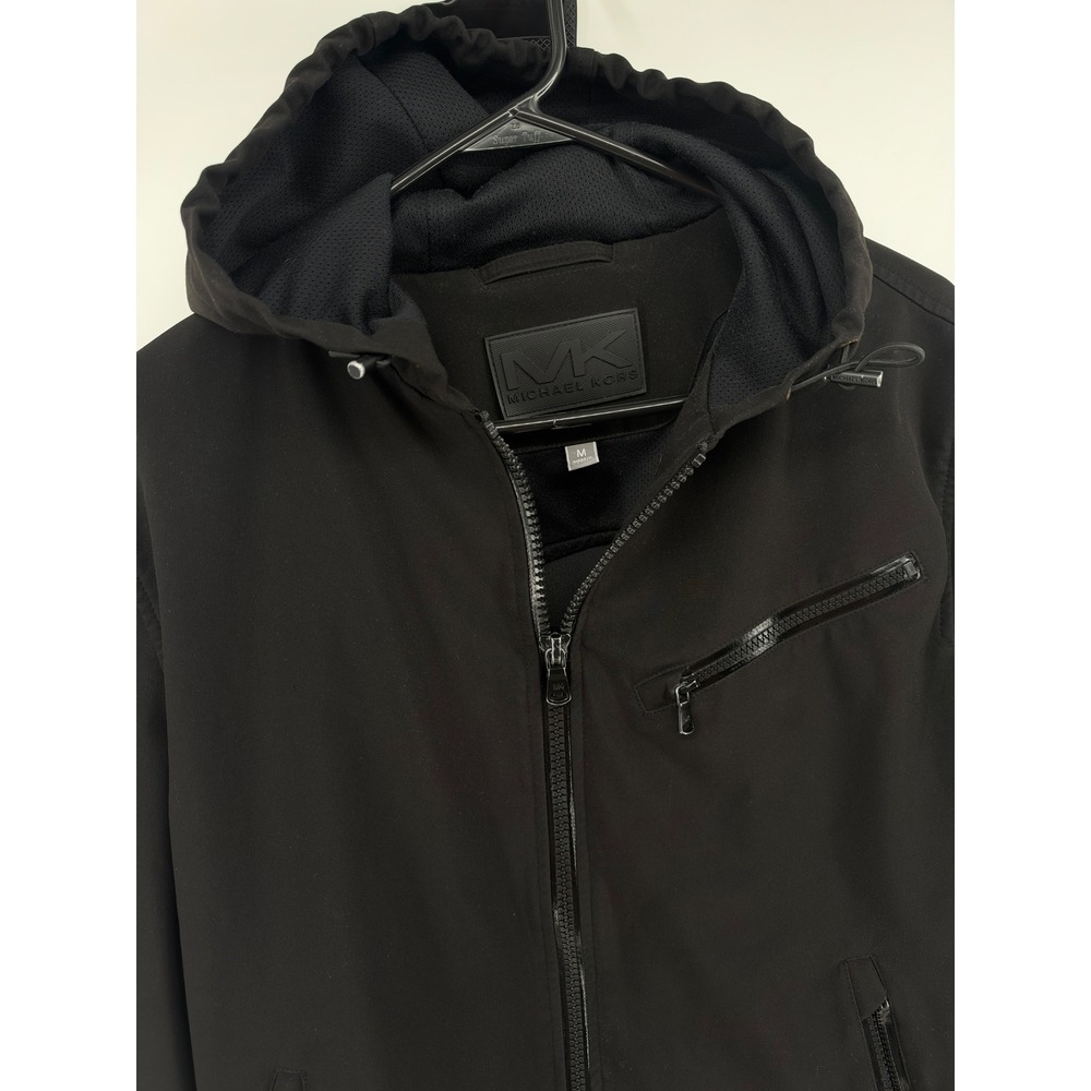 Michael Kors Designer Softshell Hooded Jacket Womens Size M Solid Black  Zip